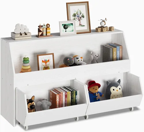 Miniatura 4 de Almacenamiento y organizador de juguetes para niños, estantería grande con contenedor de juguetes y gabinete de juguetes con dos cajones móviles