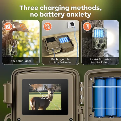 Miniatura 5 de Solareye Cámara de Rastreo WiFi - Cámaras de Juego de 4K 64MP con Energía Solar con Visión Nocturna Activada por Movimiento, Impermeable con Tarjeta