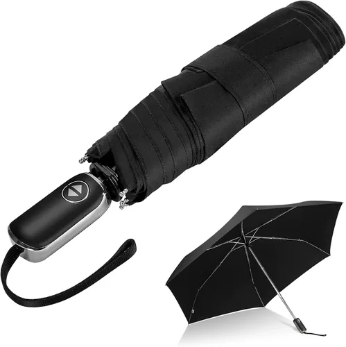 Miniatura 81 de LEAGERA Paraguas de viaje compacto para bolso, mango plano, impermeable para lluvia ligera