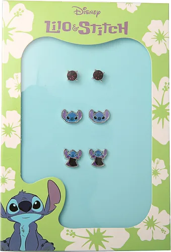 Miniatura 6 de Disney Lilo and Stitch - Juego de aretes de moda, 3 pares, aretes de tuerca, Metal, Circonia cúbica