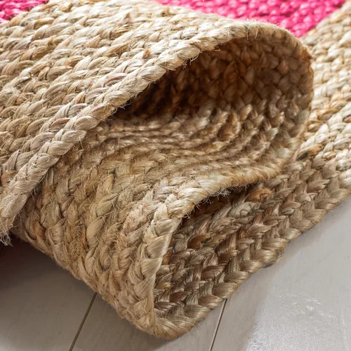 Miniatura 4 de SAFAVIEH Alfombra redonda de 3 pies, colección de fibra natural, rosa fucsia y marrón natural, yute hecho a mano, diseño de borde trenzado (NF801C)