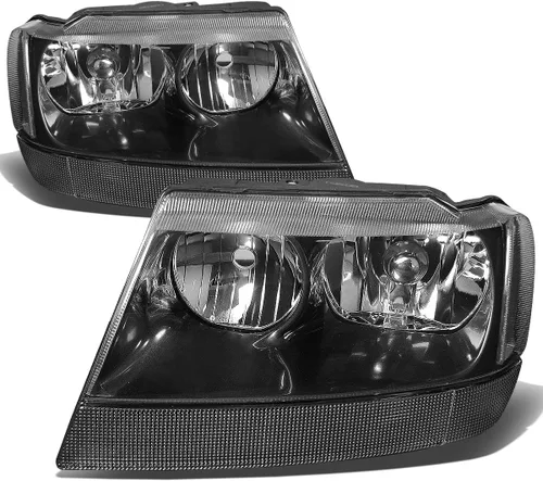 DNA MOTORING HL-OH-JGC99-BK-CL1 - Repuesto de montaje de faros delanteros color negro transparente compatible con Jeep Grand Cherokee 99-04