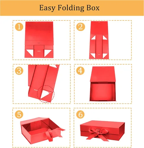 Miniatura 3 de DaiUni Caja de regalo magnética roja de 10.5" X7.5" X3.1" con tapa y cinta para regalos Rojo