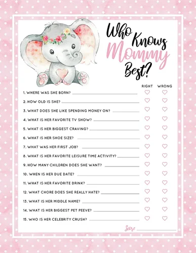 Miniatura 5 de Juego y actividad para baby shower con temática de elefante rosa, fácil de jugar, revelación de género, nuevos padres, mujeres, hombres o niños, 5 x