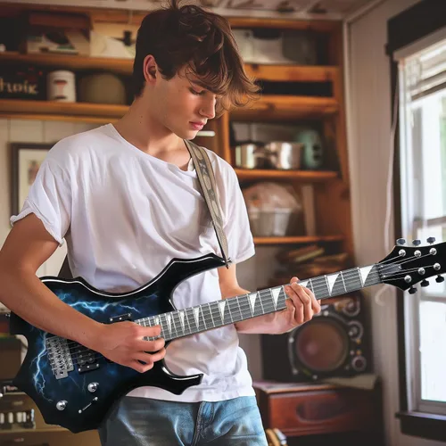 Miniatura 7 de Kit de guitarra eléctrica Ktaxon con diseño Burning Fire, guitarra eléctrica de 39 pulgadas HSH para principiantes con amplificador, diapasón