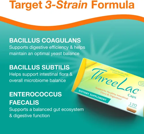 Miniatura 5 de Global Health Trax GHT - Cápsulas probióticas ThreeLac, 120 unidades, apoyo digestivo integral para hombres, mujeres y niños, sistema inmunológico