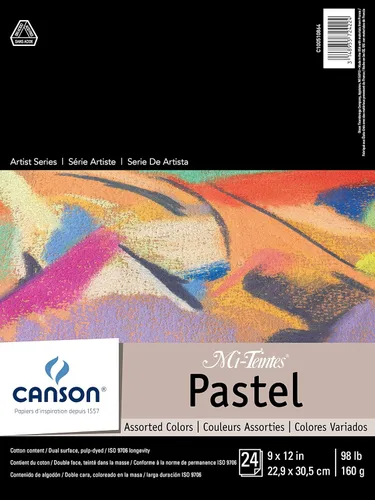Canson Artist Series Mi-Teintes - Papel pastel, colores surtidos, bloc plegable, 9 x 12 pulgadas, 24 hojas (98 libras/160g) - Papel de artista para