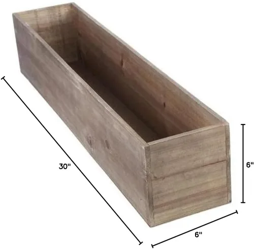 Miniatura 7 de Efavormart - Juego de macetas de madera rectangular natural de 24 x 6 pulgadas con forros de plástico extraíbles