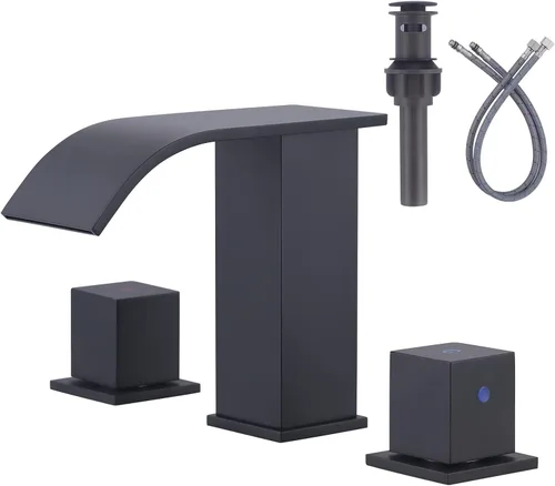 Grifo de baño en cascada de 3 agujeros: ARCORA Grifo de baño amplio de 8 pulgadas, negro mate, moderno grifo de lavabo de baño de 2 manijas con