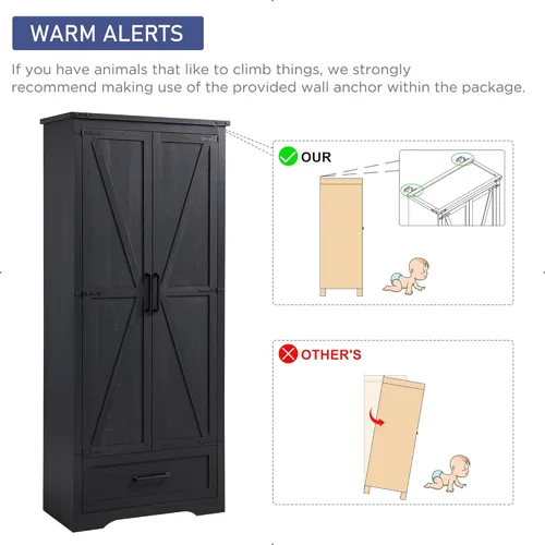Miniatura 7 de Armario de despensa de cocina de granja – Armarios de almacenamiento de cocina de madera grandes de 72 pulgadas de alto con estantes ajustables y 2
