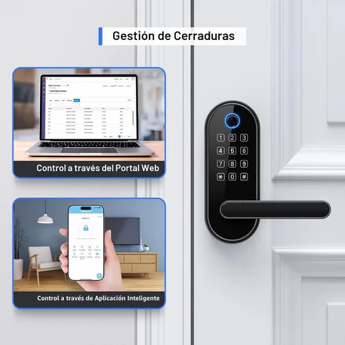Miniatura 7 de Cerradura inteligente de huellas dactilares Bluetooth con mango y teclado. Se adapta a la mayoría de puertas de EE. UU., instalación de bricolaje