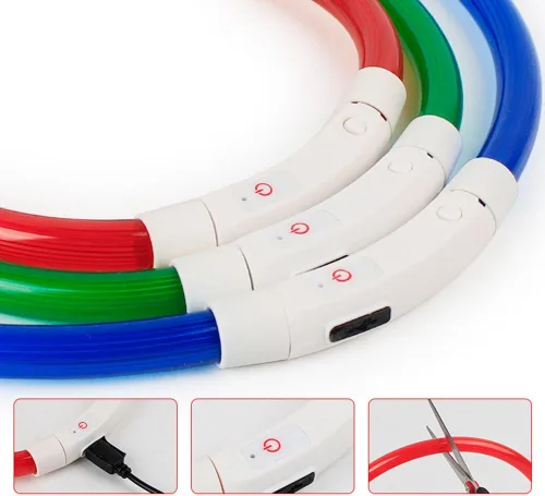 Miniatura 6 de Recargable LED Noche Intermitente Luminoso USB Carga Mascota Perro Cachorro Cuello Collar Azul 13.8 in