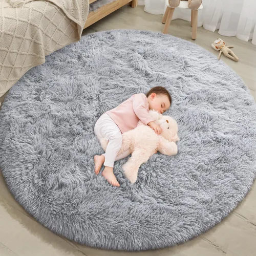 EVOIONOS - Alfombra redonda gris para dormitorio, 5x5 pies; alfombras circulares suaves y esponjosas para sala de estar, alfombras de felpa peludas