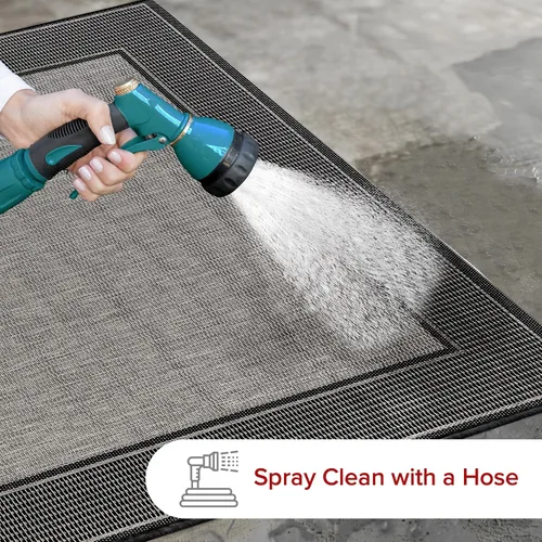 Miniatura 8 de Alfombra para exteriores con borde gris nuLOOM, Polipropileno, gris