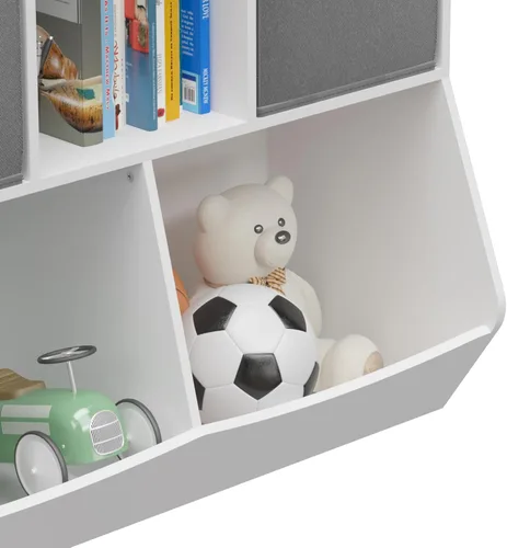 Miniatura 6 de Estantería para niños, estante para libros para niños con cajones de tela plegables, organizador de almacenamiento de juguetes, estantería para Gris