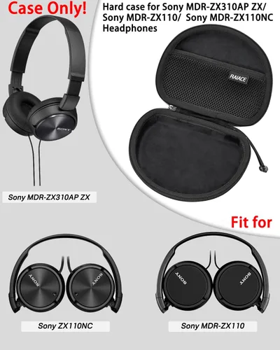 Miniatura 2 de RAIACE Funda de almacenamiento rígida compatible con auriculares Sony MDRZX110NC y MDRZX110AP con cancelación de ruido. (solo funda), color negro
