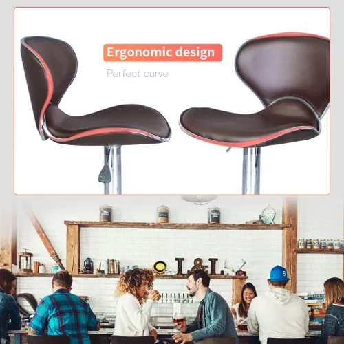 Miniatura 4 de BestOffice Juego de 2 taburetes de bar Silla giratoria hidráulica moderna de cuero PU (marrón)