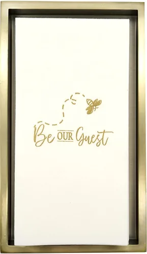 Miniatura 6 de AMERICAN HOMESTEAD - Toallas de Mano Desechables para Baño - Diseño Decorativo Be Our Guest Dorado - Servilletas de Invitados Similares al Lino