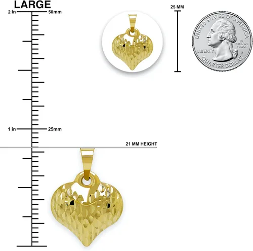 Miniatura 5 de Charm America - Dije de corazón inflado de oro - Oro de 14/10 quilates - Colgante de corte diamante pulido - Joyas 3D - Ideal para regalos