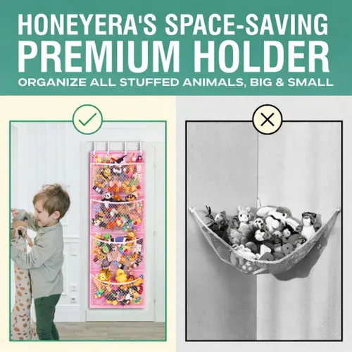 Miniatura 3 de Honeyera Almacenamiento para Animales de Peluche - Organizador sobre Puerta para Muñecos, Accesorios para Bebés y Juguetes de Felpa/Fácil Rosa