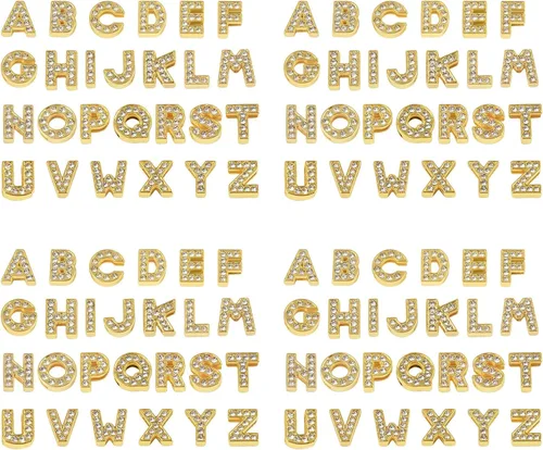 Miniatura 14 de AUEAR, paquete de 26 dijes de letras del alfabeto de 8 mm con diamantes de imitación completos, cristal, color dorado, para pulseras, collares