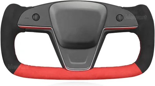 Miniatura 16 de MEWANT Funda para Volante de Coche de Fibra de Carbono Mate y Ante Cosida a Mano para Tesla Yoke Modelo S Plaid 2021-2023 / Modelo X 2021-2023