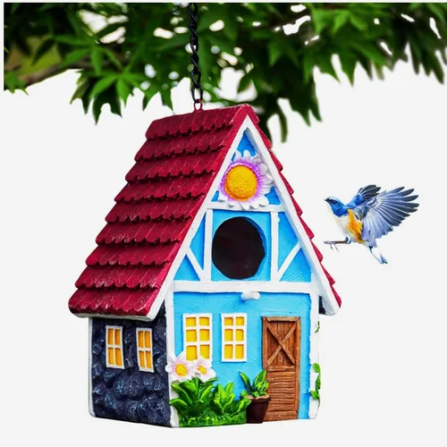 Casa para pájaros de jardín para exteriores, colgar al aire libre, campestre, lindas casas de pájaros para pinzones de Wren, colibrí, árbol de Rojo
