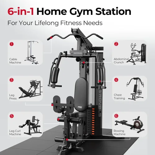 Miniatura 2 de Sportsroyals Equipo de gimnasio en casa, pila de peso de 150 libras, máquina de entrenamiento de cuerpo completo con sistema de polea