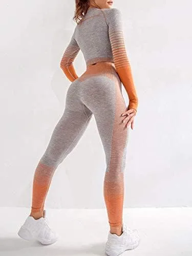 Miniatura 2 de JOYMODE - Conjunto de entrenamiento para mujer, diseño de 2 piezas con leggings de tiro alto sin costuras y camiseta corta , para yoga