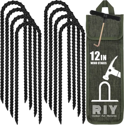 Miniatura 12 de Estacas de anclaje para trampolín RIY de servicio pesado para vientos fuertes, estacas de tienda de campaña de 12 pulgadas, anclaje de piso