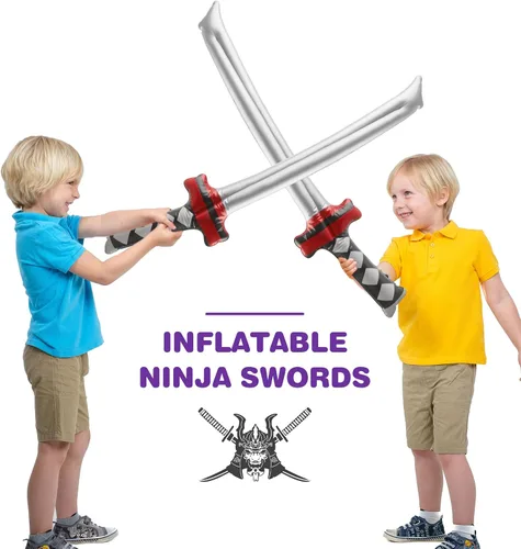 Miniatura 3 de Paquete de 32 espadas ninja inflables de 30 pulgadas, Katana inflable, armas samuráis inflables para niños, Halloween, fiesta temática de ninja