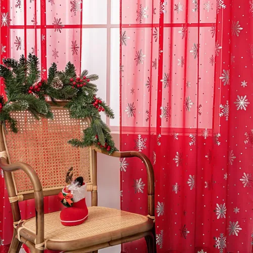 Miniatura 7 de Cortinas traslúcidas de Navidad para sala de estar, cortinas transparentes con estampado de copos de nieve de lujo, cortinas con bolsillo