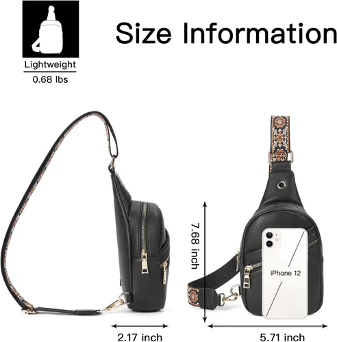 Miniatura 69 de Telena Bolso bandolera para mujer, bolso cruzado para mujer, cangurera de cuero vegano con correa ajustable