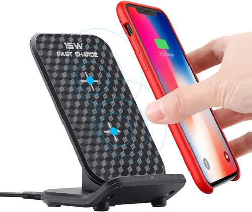 LUXSWAY Estación de carga inalámbrica, cargador de teléfono inductivo de 15 W, soporte de carga inalámbrico rápido con certificación Qi compatible