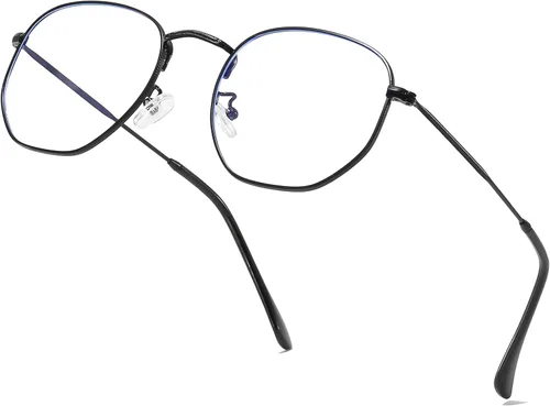 Lentes hexagonales de metal con bloqueo de luz azul, antifatiga ocular para pantallas digitales, marco ligero para hombres y mujeres