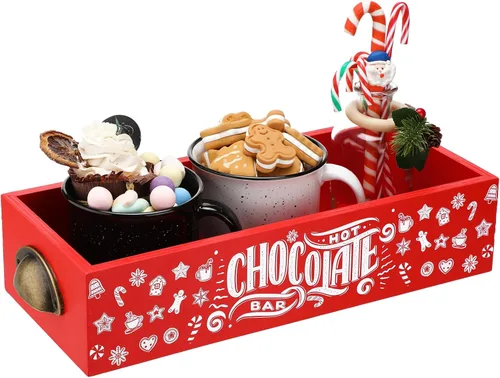 Soaoo Caja de Almacenamiento de Madera para Barra de Chocolate Caliente Navideña Organizador Decorativo de Cacao Contenedores Organizadores de