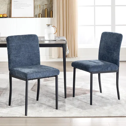 Miniatura 13 de Juego de 2 sillas de comedor, modernas sillas de comedor Parsons de tela tapizada, sillas de cocina sin brazos con patas de metal y asiento
