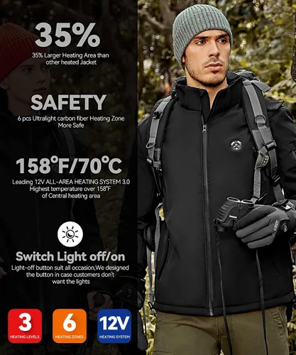 Miniatura 2 de Men's Heated Jacket with Detachable Hood, Waterproof Winter Outdoor Heating Jackets for Men (Battery Pack Included)