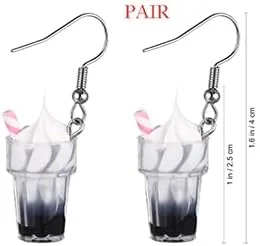 Miniatura 5 de Holibanna Aretes Kawaii, 1 par de aretes de taza de helado, taza de té de perlas creativas, aretes colgantes de gota coloridos de simulación botella