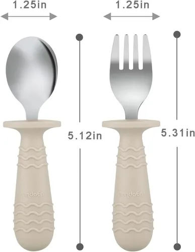 Miniatura 4 de PandaEar 6 Piezas Utensilios de Silicona de Acero Inoxidable para Bebés y Niños Pequeños Cubiertos Cuchara Tenedor para Bebés y Niños Pequeños Sin