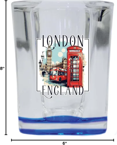 Miniatura 3 de London England Design C Souvenir - Vaso de chupito cuadrado de 2.5 onzas, base azul, paquete de 2