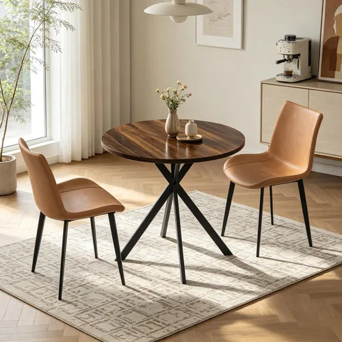 Miniatura 6 de Juego de 2 sillas y mesas de comedor redondas de 31.5 pulgadas para 2, pequeñas sillas de comedor que ahorran espacio, juegos de comedor pequeños