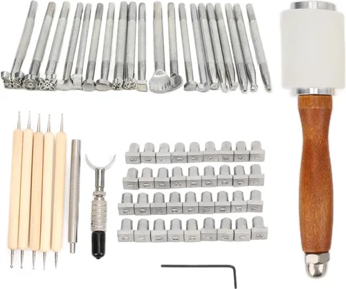Miniatura 2 de Leather Sculpture Stamping Tools Kit, Professional Leather Working Tools, 21 Patterns with English Letters and Numbers, DIY Leather Craft Set for