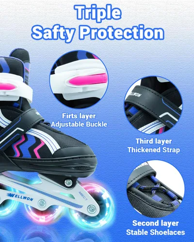 Miniatura 2 de Patines en línea para niños y niñas de 6 a 12 años, patines ajustables para principiantes con ruedas iluminadas para niños, jóvenes y adolescentes
