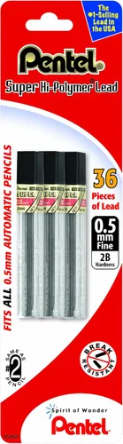 Miniatura 3 de Pentel® Cables Super Hi-Polymer®, 0.020 in, 2B, 12 cables por tubo, paquete de 3 tubos