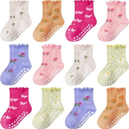 Miniatura 13 de Calcetines antideslizantes para bebés y niñas pequeñas, con volantes, de algodón, lindos, paquete de 12 unidades, para niños de 6 meses a 7 años