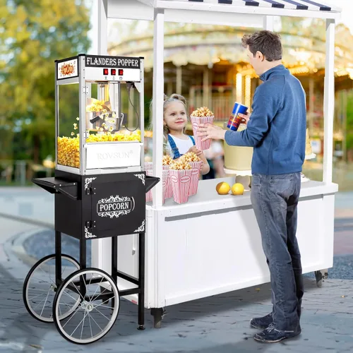 Miniatura 8 de Máquina de palomitas de maíz ROVSUN estilo cine con carrito y ruedas, hervidor de 10 onzas, hace hasta 4 galones, con cuchara para palomitas, Negro