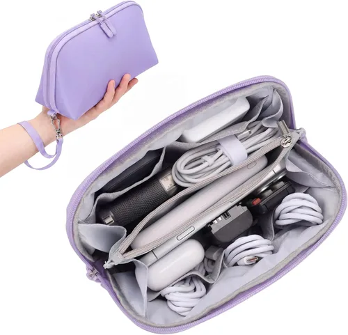 Miniatura 18 de FYY Organizador de cables de viaje, 8 compartimentos, bolsa tecnológica ligera resistente al agua con correa para la muñeca, funda portátil