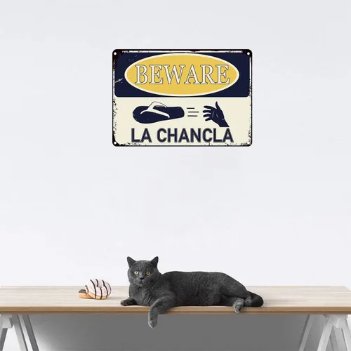 Miniatura 3 de Beware Of La Chancla - Cartel de lata divertido de 12 x 8 pulgadas, latino hispano, latino, latino, latino, latino, decoración del hogar, bodega