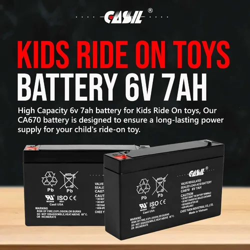 Miniatura 5 de Casil 3FM7 6V7Ah 20HR Batería de 6V 7Ah para juguetes motorizados - Batería recargable 3FM7 de 6V 7Ah duradera para juguetes motorizados para niños